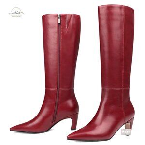 Knee High Boots Pointed Toe Kitten Heel Tall Boots Comfortable Fall Winter